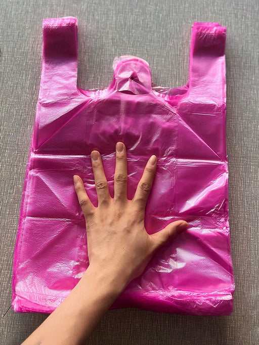 100 bolsas de plástico rosa con asas, de polietileno para la compra extra gruesas - Quierox - Tienda Online