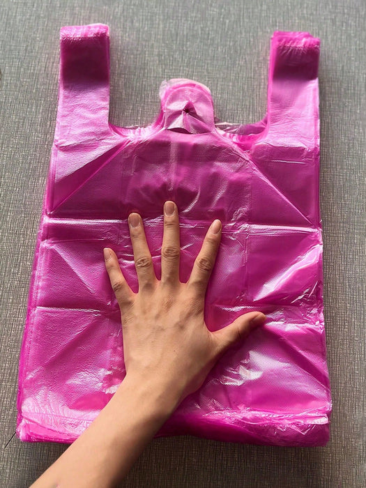 100 bolsas de plástico rosa con asas, de polietileno para la compra extra gruesas - Quierox - Tienda Online