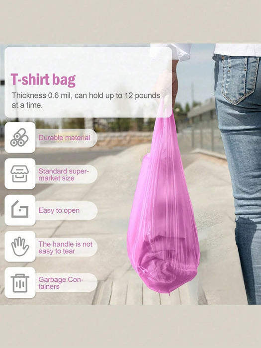 100 bolsas de plástico rosa con asas, de polietileno para la compra extra gruesas - Quierox - Tienda Online
