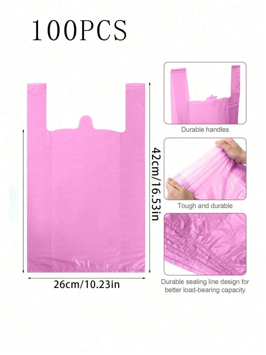 100 bolsas de plástico rosa con asas, de polietileno para la compra extra gruesas - Quierox - Tienda Online