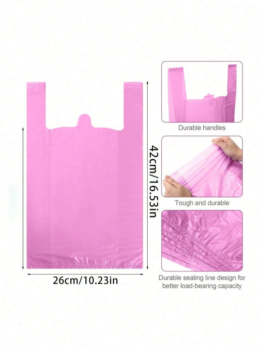 100 bolsas de plástico rosa con asas, de polietileno para la compra extra gruesas - Quierox - Tienda Online