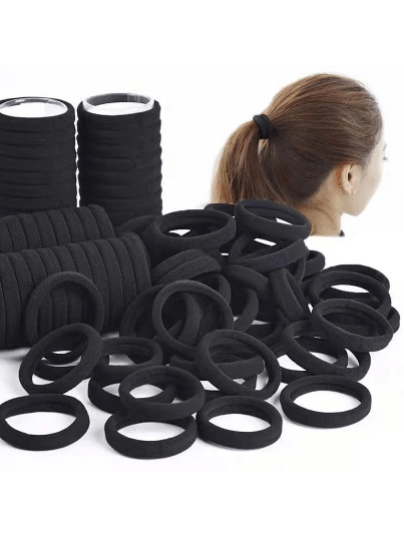100 Uds. Ligas o gomas para el pelo elástica sin costuras negra para mujer - Quierox - Tienda Online