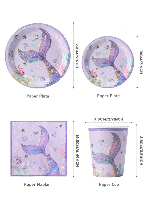 100pcs Juego de platos, servilletas y vasos desechables con tema de cola de pez
