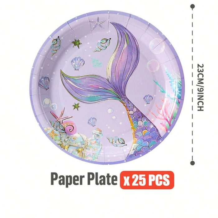 100pcs Juego de platos, servilletas y vasos desechables con tema de cola de pez
