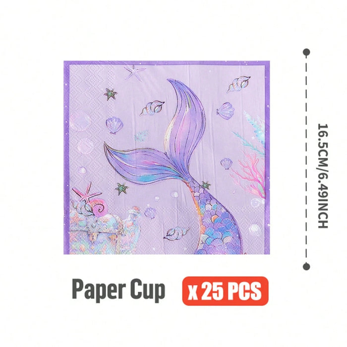 100pcs Juego de platos, servilletas y vasos desechables con tema de cola de pez