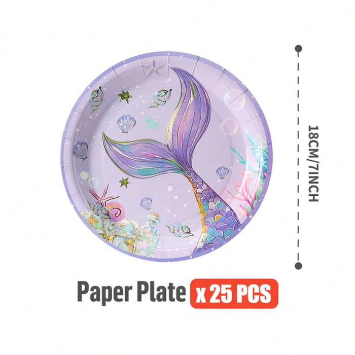 100pcs Juego de platos, servilletas y vasos desechables con tema de cola de pez