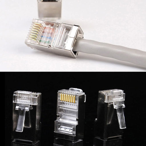 100pcs Conectores de protección de metal transparente, enchufe modular RJ-45, 8P8C - Quierox - Tienda Online