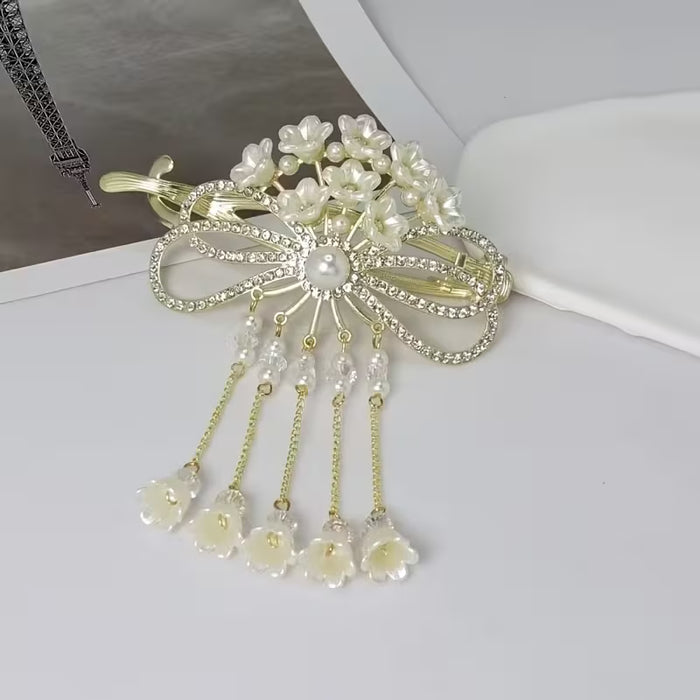 Elegante Horquilla con Lazo y Borla, Accesorio de Pelo de Aleación de Color Sólido