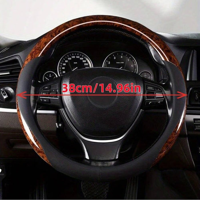 Funda para Volante de Coche con Diseño de Grano de Madera, Protector Antideslizante, Ajuste Universal para 38.1 cm