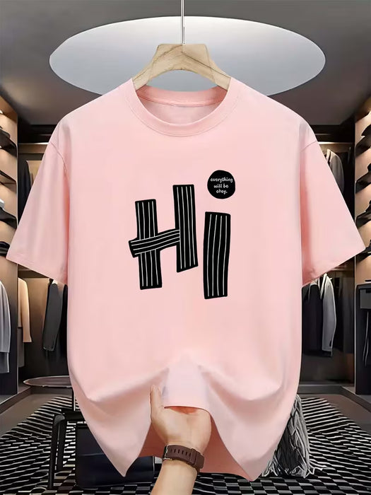 Camisetas para Hombre con Estampado de Letras "hi", Diseño de Patrón Novedoso