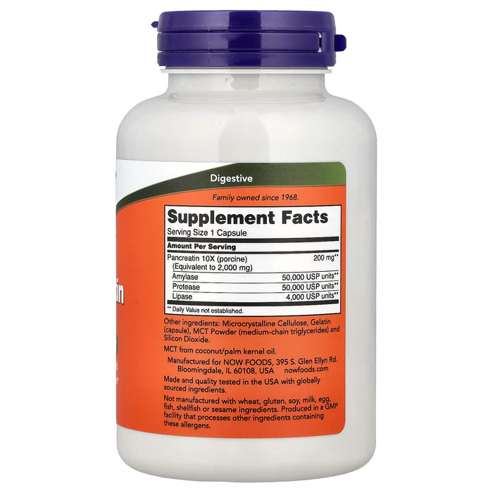NOW Foods, Pancreatina 2000, 250 cápsulas