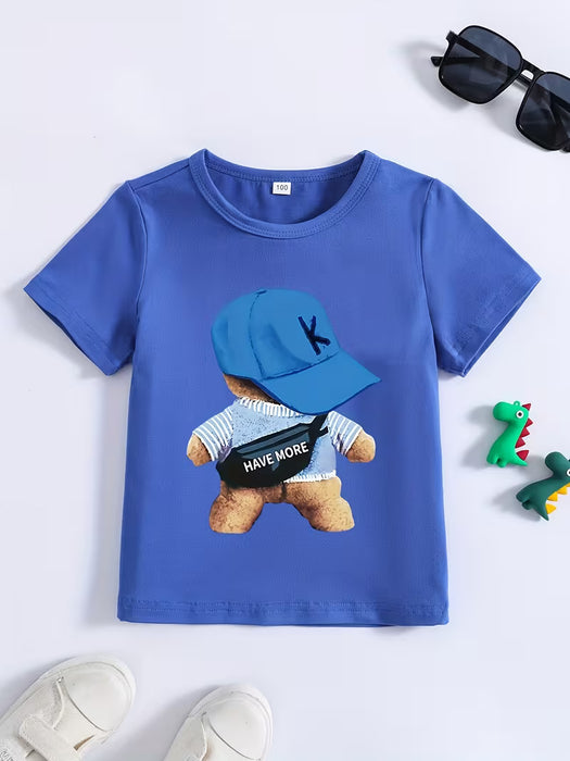 Camiseta de verano de manga corta para niños con un lindo estampado de oso