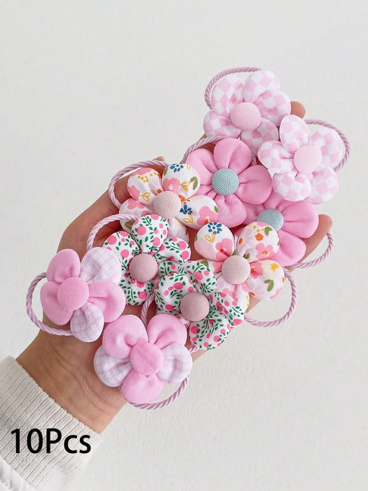 SHEIN 10 gomas para el pelo con flores rosas y estampado para niñas