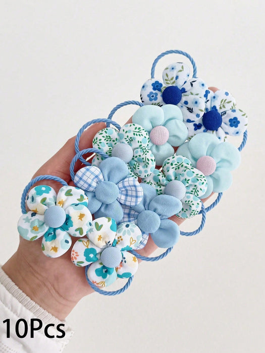 SHEIN 10 gomas para el pelo con flores para niñas, coloridas cintas elásticas para el pelo