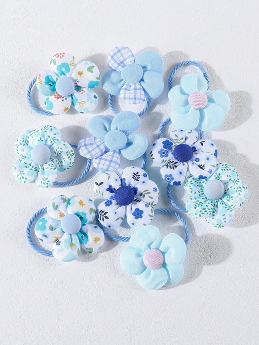 SHEIN 10 gomas para el pelo con flores para niñas, coloridas cintas elásticas para el pelo