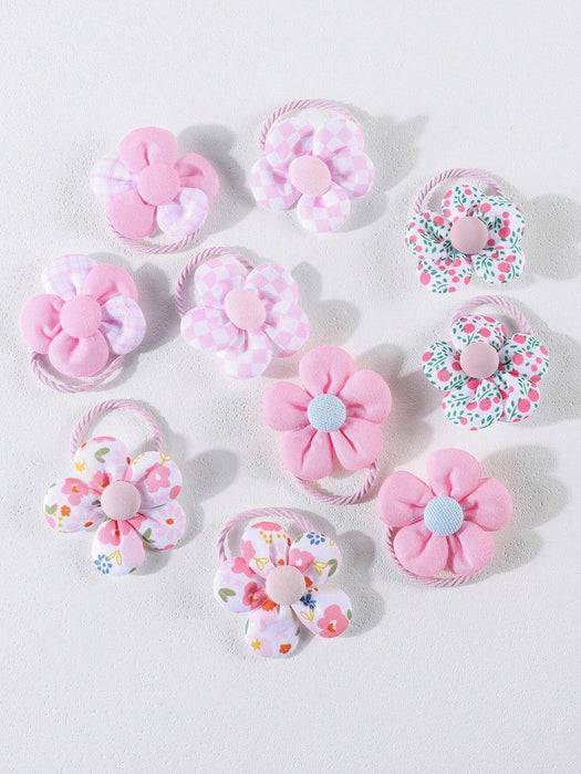 SHEIN 10 gomas para el pelo con flores rosas y estampado para niñas