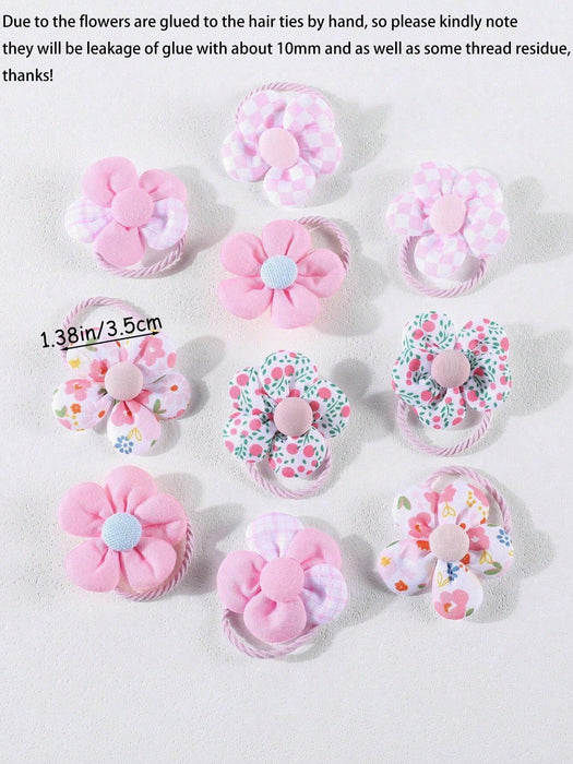 SHEIN 10 gomas para el pelo con flores rosas y estampado para niñas