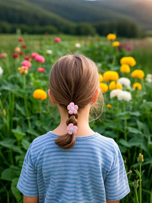 SHEIN 10 gomas para el pelo con flores rosas y estampado para niñas