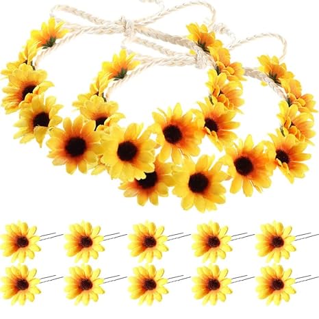 10pcs Clips De Pelo De Girasol Y 2pcs Diadema De Flores De Simulación Estilo Hippie - Quierox - Tienda Online