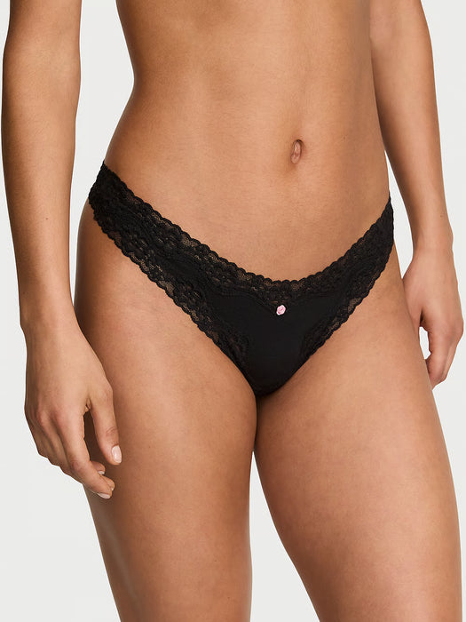 Victoria's Secret Braguita tanga de algodón con encaje en la cintura