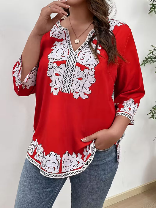 Blusa Elegante de Mujer con Estampado Floral y Cuello en V - Manga Larga