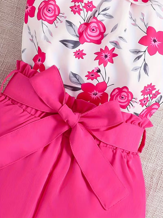 Conjunto de dos piezas con top sin mangas de estampado floral