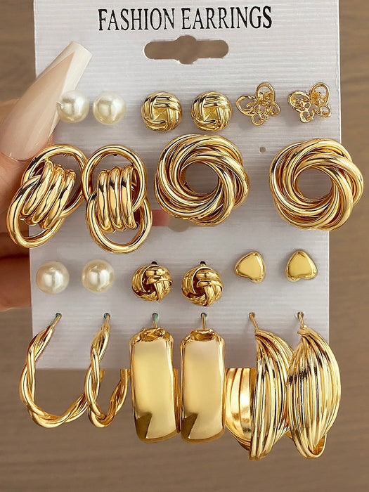 11 pares/set de pendientes de perlas de imitación y decoración de corazones