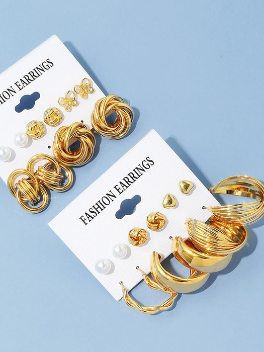 11 pares/set de pendientes de perlas de imitación y decoración de corazones