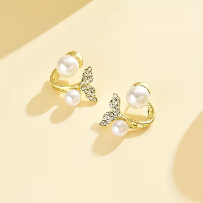 1 Par de Aretes Pequeños con Cola de y Rhinestones para Mujer