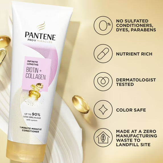 Pantene Acondicionador Pro-V Miracle Infinite Lengths Biotina + Colágeno 1 Minute Miracle, 300 ml