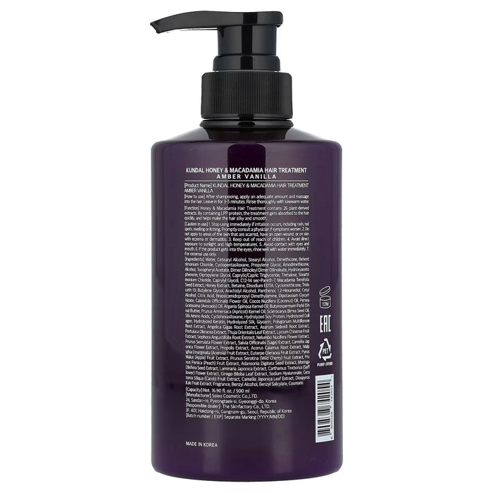 Kundal Tratamiento Capilar Honey & Macadamia aroma Vainilla ámbar, 500 ml