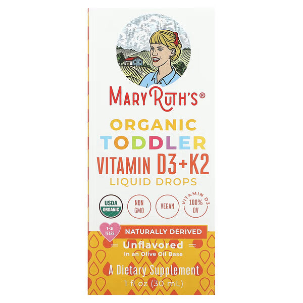 Gotas líquidas de vitamina D3 + K2 orgánicas para niños pequeños de MaryRuth's, 30 ml