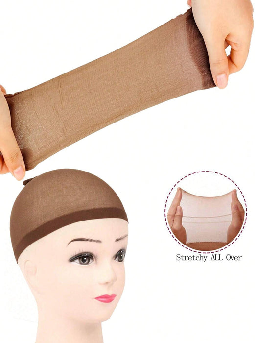 12pcs de gorros de peluca marrones para mujeres, de nailon elásticos de malla