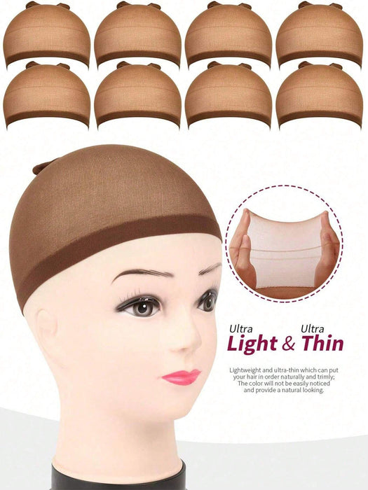 12pcs de gorros de peluca marrones para mujeres, de nailon elásticos de malla