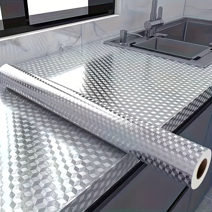 1 Rollo de Papel Tapiz PVC Autoadhesivo Plateado Antimanchas para Cocina 40*100cm