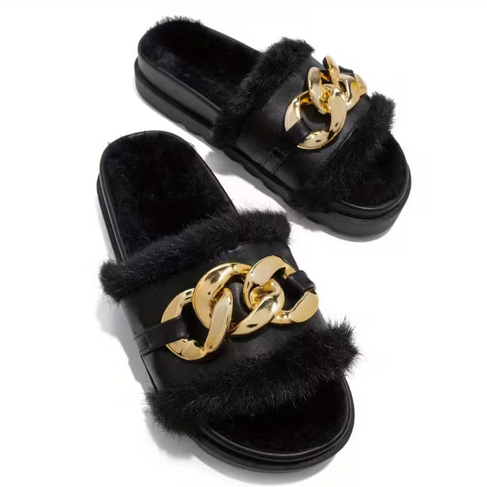 Pantuflas para Mujer con Punta Abierta para Otoño e Invierno, Suela Plana y Gruesa