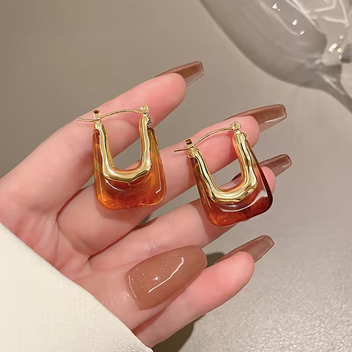 2 piezas de aretes geométricos de resina vintage con forma de U