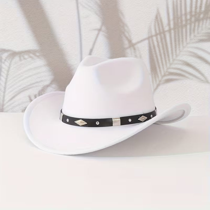 Sombrero Vaquero de Fantasía con Visera Curvada y Cinturón Metálico Desmontable, Unisex