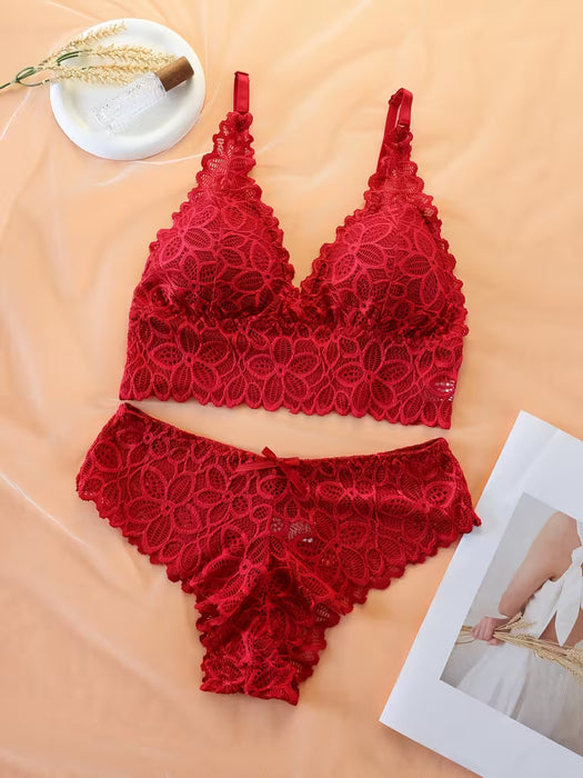 3 Juegos De Sujetador Y Bragas De Encaje Floral, Sujetador Push Up sin varillas Y Bragas Con Pajarita
