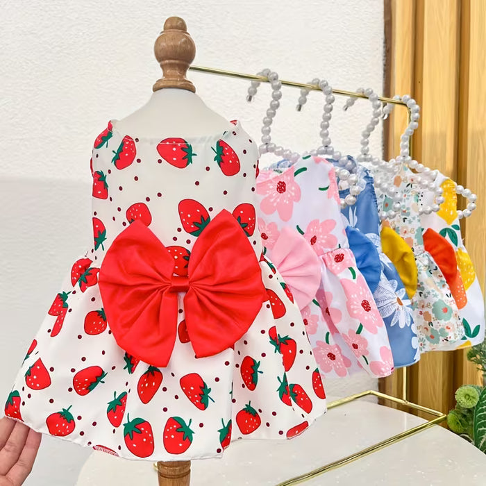 Vestido para perro con diseño de pajarita con estampado floral