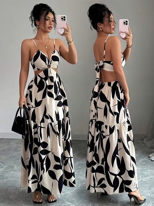 Vestido de Verano para Mujer con Escote Profundo en V, Espalda Descubierta y Lazo con Tirantes
