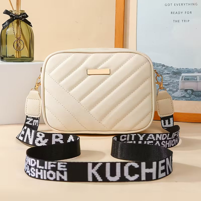 Bolso cruzado cuadrado bordado con rayas diagonales para mujer