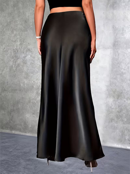 Falda Maxi Elegante con Abertura para Mujer - Textura Satén