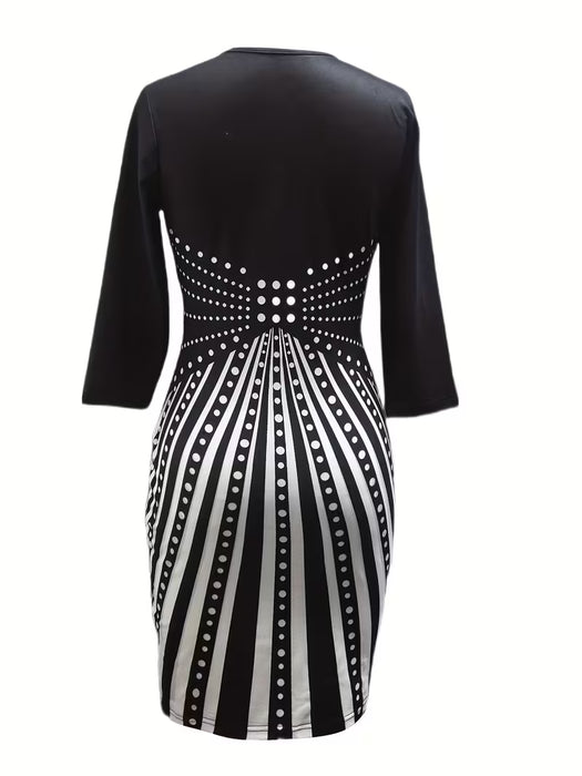 Vestido ajustado de Mujer Elegante con Estampado Geométrico de Moda