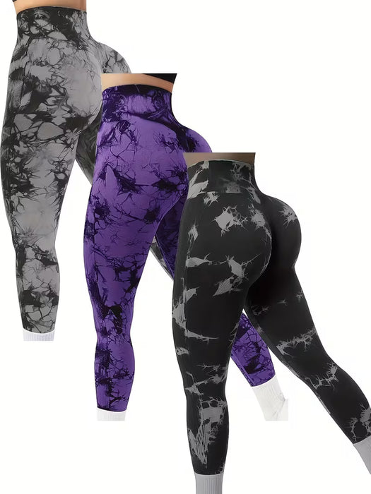 2pcs Tie Dye Leggings deportivos de cintura alta, Pantalones ajustados para correr