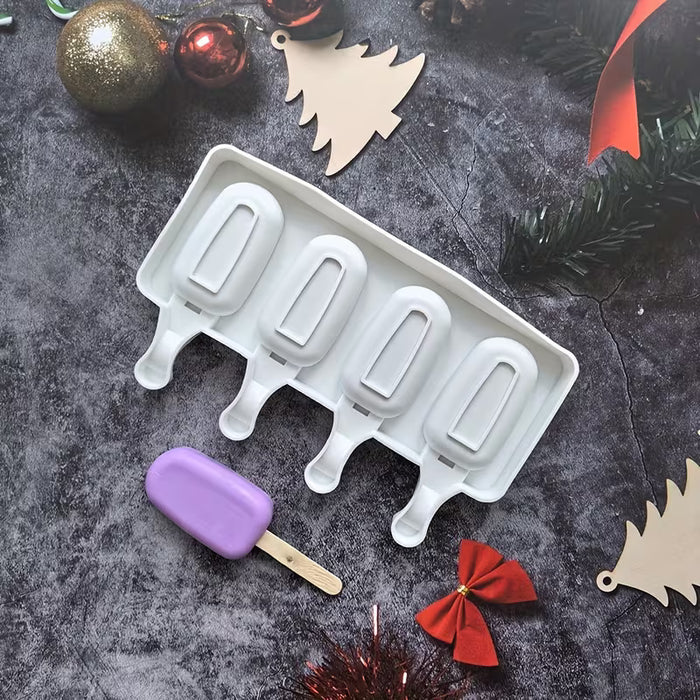 1 molde de silicona ovalado creativo para paletas, 4 cavidades para hornear pasteles