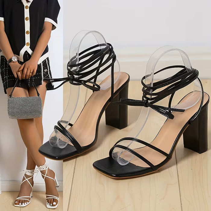 Zapatos de mujer sexys de tacón alto grueso con punta cuadrada