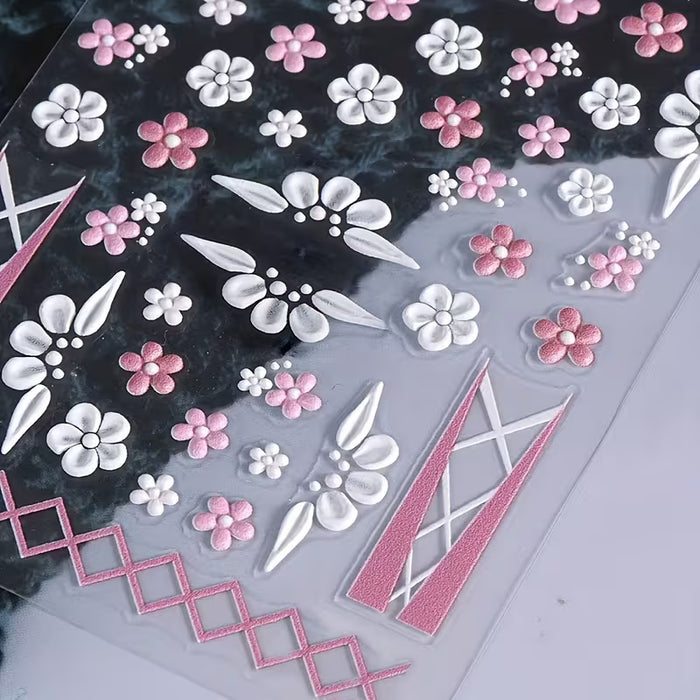 2 Pegatinas de Uñas con Flores y Lazo de Fantasía en Relieve 3D - Acabado Mate