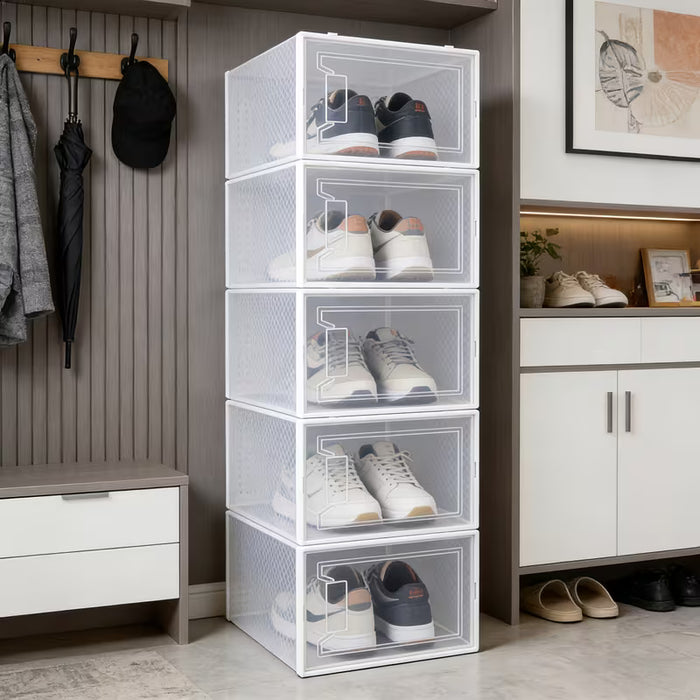 Paquete de 4 cajas de zapatos transparentes de plástico plegable con orificios