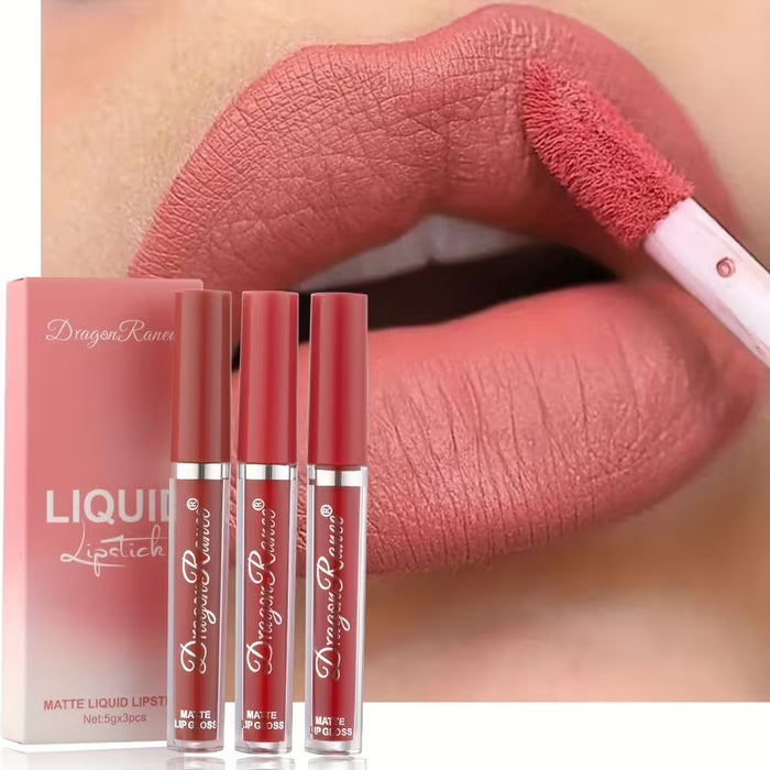 Set de 3 brillos labiales mate en bruma, brillo labial que no se desvanece